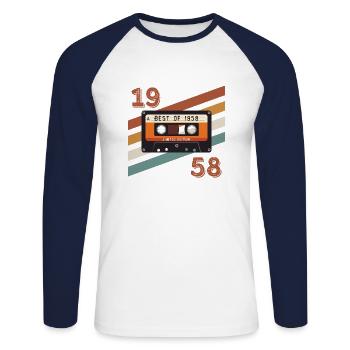 1958 rétro vintage anniversaire - T-shirt baseball manches longues Homme - blanc/marine - Devant - Nik (191cm)