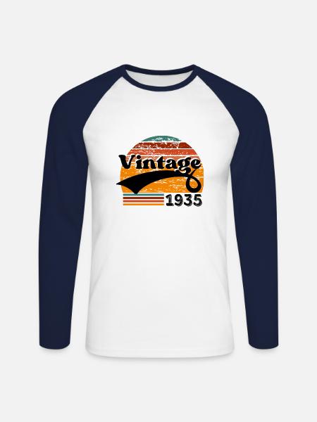 Jahrgang 1935 - Unisex Baseballshirt langarm - Weiß/Navy