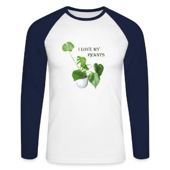 I love my plants - Unisex Baseballshirt langarm - Weiß/Navy - Vorne - Nik (191cm)