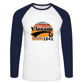 Vintage 1941 - Unisex Long Sleeve Baseball T-Shirt - white/navy - Front - Nik (191cm)