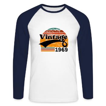 Vintage 1969 - T-shirt baseball manches longues Homme - blanc/marine - Devant - Nik (191cm)