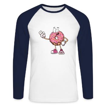 Cute Donut Character - Unisex Long Sleeve Baseball T-Shirt - white/navy - Front - Nik (191cm)