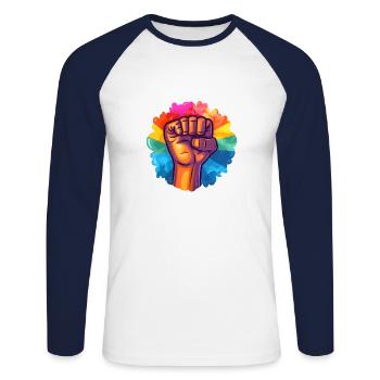 Freedom and love - Unisex Long Sleeve Baseball T-Shirt - white/navy - Front - Nik (191cm)