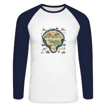 Karte einer Insel - Unisex Baseballshirt langarm - Weiß/Navy - Vorne - Nik (191cm)