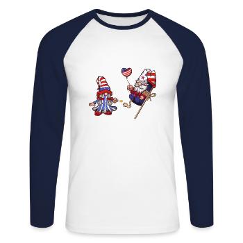 Male And Female 4th Of July Gnome - Unisex Long Sleeve Baseball T-Shirt - white/navy - Front - Nik (191cm)