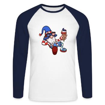 4. Juli Zwerg mit Eis - Unisex Baseballshirt langarm - Weiß/Navy - Vorne - Nik (191cm)