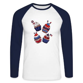 Cupcakes du 4 juillet - T-shirt baseball manches longues Homme - blanc/marine - Devant - Nik (191cm)