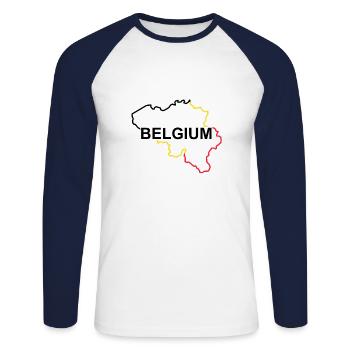 Landkarte von Belgien - Unisex Baseballshirt langarm - Weiß/Navy - Vorne - Nik (191cm)