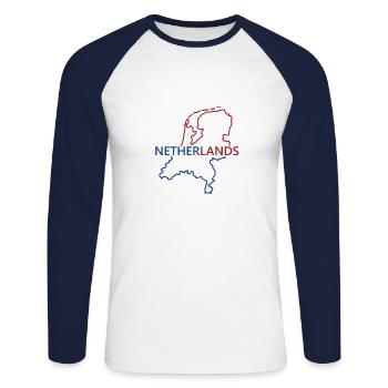 Carte des Pays-Bas - T-shirt baseball manches longues Homme - blanc/marine - Devant - Nik (191cm)