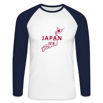 Carte du Japon - T-shirt baseball manches longues Homme - blanc/marine - Devant - Nik (191cm)
