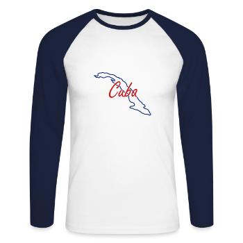 Carte de Cuba - T-shirt baseball manches longues Homme - blanc/marine - Devant - Nik (191cm)