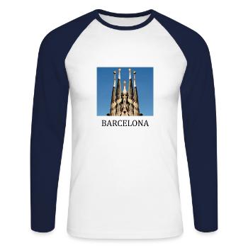Barcelona - Unisex Baseballshirt langarm - Weiß/Navy - Vorne - Nik (191cm)