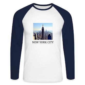 New York City - Unisex Baseballshirt langarm - Weiß/Navy - Vorne - Nik (191cm)