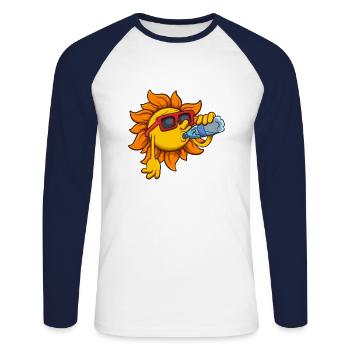 Cool Sun Character Drinking Water - Unisex Long Sleeve Baseball T-Shirt - white/navy - Front - Nik (191cm)