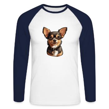 Little Chihuahua dog in cartoon style - Unisex Long Sleeve Baseball T-Shirt - white/navy - Front - Nik (191cm)
