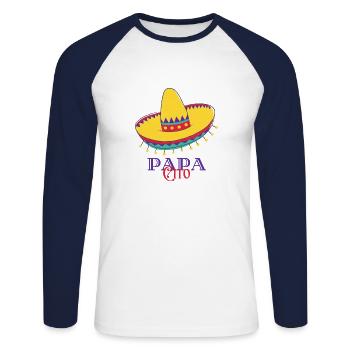Papa cito - T-shirt baseball manches longues Homme - blanc/marine - Devant - Nik (191cm)
