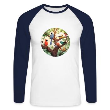 Colorful Birds - Unisex Long Sleeve Baseball T-Shirt - white/navy - Front - Nik (191cm)