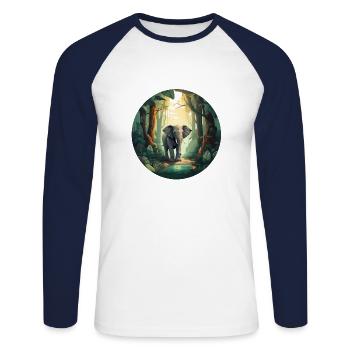 Éléphant de la forêt tropicale - T-shirt baseball manches longues Homme - blanc/marine - Devant - Nik (191cm)