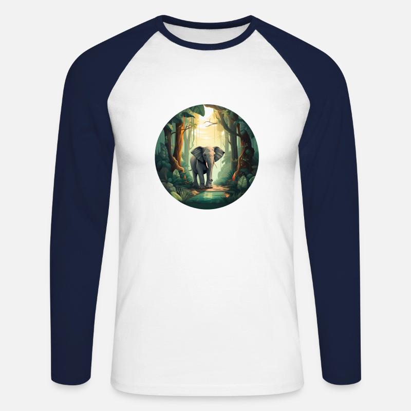 Regenwald-Elefant - Unisex Baseballshirt langarm - Weiß/Navy