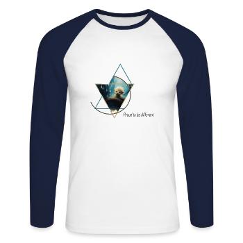 Hybride paresseux-ours fluffy - T-shirt baseball manches longues Homme - blanc/marine - Devant - Nik (191cm)