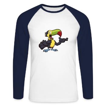 Niedlicher Karikatur-Tukan - Unisex Baseballshirt langarm - Weiß/Navy - Vorne - Nik (191cm)