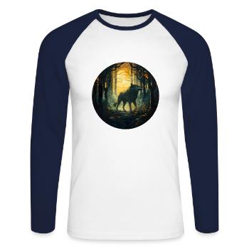 Mystischer Wolf - Unisex Baseballshirt langarm - Weiß/Navy - Vorne - Nik (191cm)