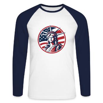 Illustration de la Statue de la Liberté - T-shirt baseball manches longues Homme - blanc/marine - Devant - Nik (191cm)