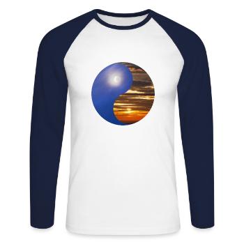 Yin and Yang of the Sun and Moon in the Sky - Unisex Long Sleeve Baseball T-Shirt - white/navy - Front - Nik (191cm)