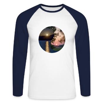 Yin and Yang of the moon and sunrise - Unisex Long Sleeve Baseball T-Shirt - white/navy - Front - Nik (191cm)