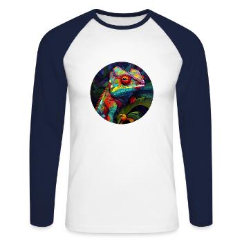 Chameleon - Unisex Long Sleeve Baseball T-Shirt - white/navy - Front - Nik (191cm)
