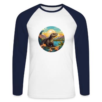 Komodowaran - Unisex Baseballshirt langarm - Weiß/Navy - Vorne - Nik (191cm)