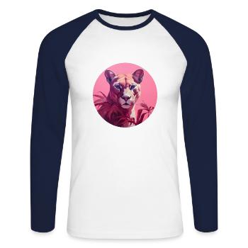 Panthère en rose - T-shirt baseball manches longues Homme - blanc/marine - Devant - Nik (191cm)
