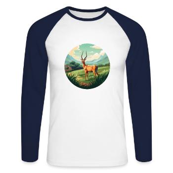 Antilope - Unisex Baseballshirt langarm - Weiß/Navy - Vorne - Nik (191cm)