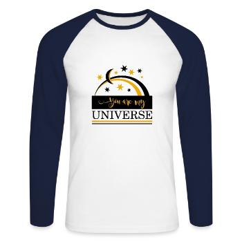 Tu es mon univers - T-shirt baseball manches longues Homme - blanc/marine - Devant - Nik (191cm)