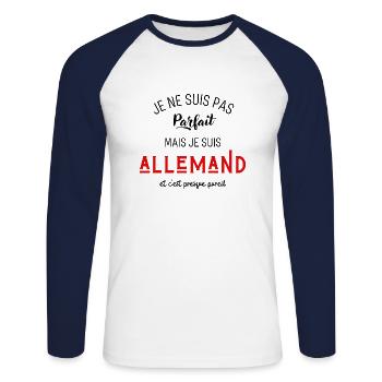 Pas parfait mais allemand - T-shirt baseball manches longues Homme - blanc/marine - Devant - Nik (191cm)