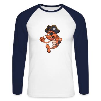 Crevette pirate - T-shirt baseball manches longues Homme - blanc/marine - Devant - Nik (191cm)