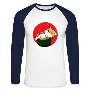 Shiba Inu Hund Sushi Japan Akita I Geschenk - Unisex Baseballshirt langarm - Weiß/Navy - Vorne - Nik (191cm)