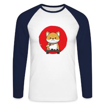 Shiba Inu Chien Sushi Japon Akita I Cadeau - T-shirt baseball manches longues Homme - blanc/marine - Devant - Nik (191cm)