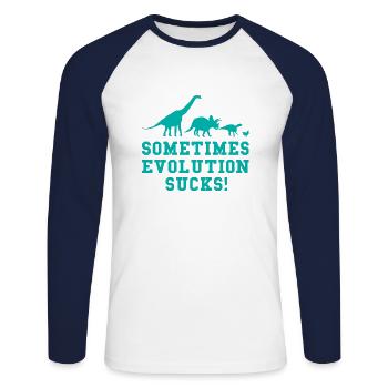 Evolution des étudiants Drôle Dire Humour - T-shirt baseball manches longues Homme - blanc/marine - Devant - Nik (191cm)