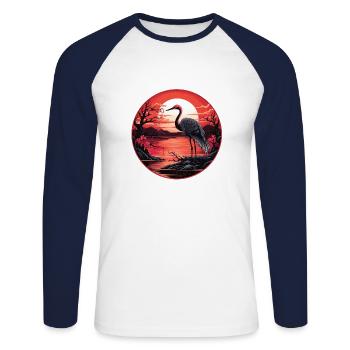 Flamingo (no6) - Japanese - Unisex Long Sleeve Baseball T-Shirt - white/navy - Front - Nik (191cm)
