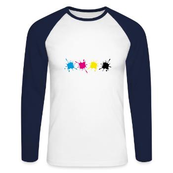 Splashes of paint - Unisex Long Sleeve Baseball T-Shirt - white/navy - Front - Nik (191cm)
