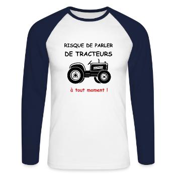 tracteur - T-shirt baseball manches longues Homme - blanc/marine - Devant - Nik (191cm)