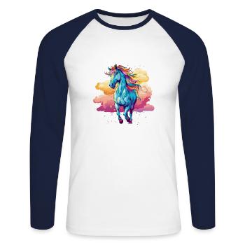 Au galop dans le ciel - T-shirt baseball manches longues Homme - blanc/marine - Devant - Nik (191cm)