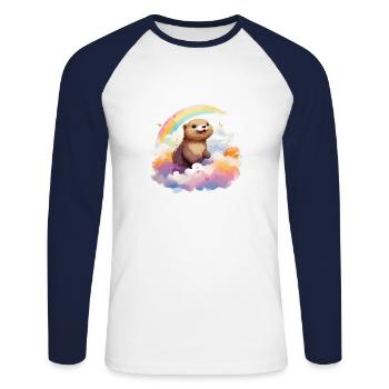 the radiant otter - Unisex Long Sleeve Baseball T-Shirt - white/navy - Front - Nik (191cm)