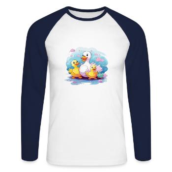 die Entenfamilie - Unisex Baseballshirt langarm - Weiß/Navy - Vorne - Nik (191cm)