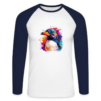 colorful penguin - Unisex Long Sleeve Baseball T-Shirt - white/navy - Front - Nik (191cm)