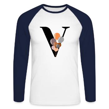 Buchstabe v Geburtstagsballon - Unisex Baseballshirt langarm - Weiß/Navy - Vorne - Nik (191cm)