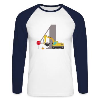 4e anniversaire pelleteuse - T-shirt baseball manches longues Homme - blanc/marine - Devant - Nik (191cm)