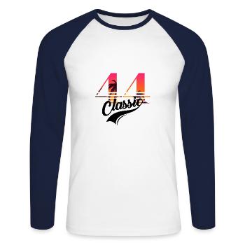 Vintage 1944-44e anniversaire - T-shirt baseball manches longues Homme - blanc/marine - Devant - Nik (191cm)