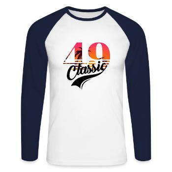 Vintage 1949-49e anniversaire - T-shirt baseball manches longues Homme - blanc/marine - Devant - Nik (191cm)
